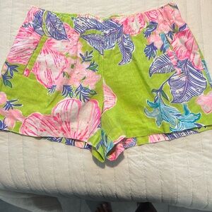 Lilly Pulitzer High Waist Floral Shorts - Green, Pink, Blue